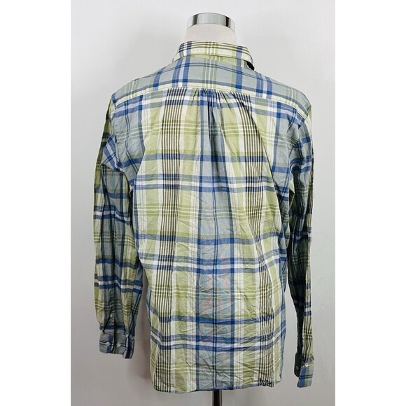 Lacoste XL (45) Casual Button Front Shirt Green Blue Plaid Cotton Long Sleeve - Picture 5 of 5